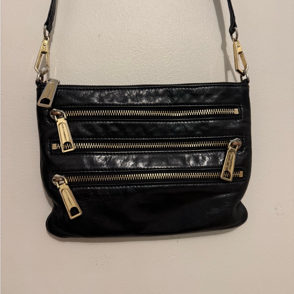 Rebecca Minkoff Black Crossbody Bag with Gold Zippers
